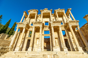 Ephesus archaeological site of Turkey, inside Library of Celsus and Gate of Augustus. These...