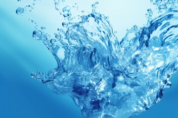 A refreshing image of clean blue water splashing in translucent waves on a blue background. Generative AI