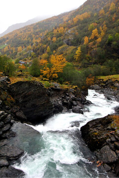 Waterfall Flamsdalen Valley Flam Norway Scandinavia