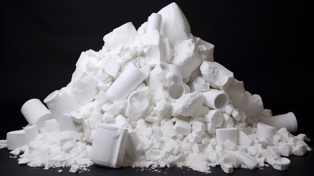 pile of styrofoam waste on black background