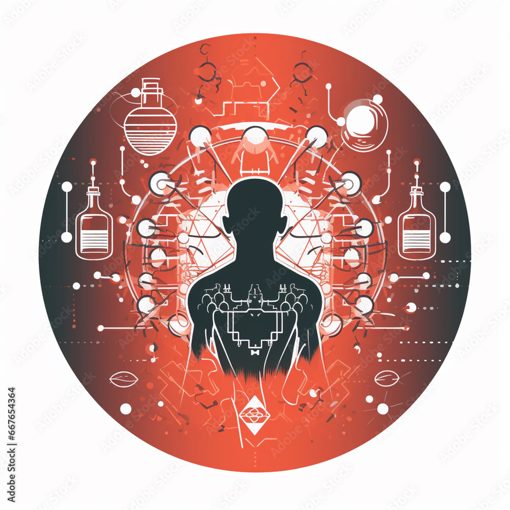 Poster The image is a line art icon meticulously crafted to represent the molecule Progesterone. It incorporates specific chemical structures and symbols to accurately depict this hormone...