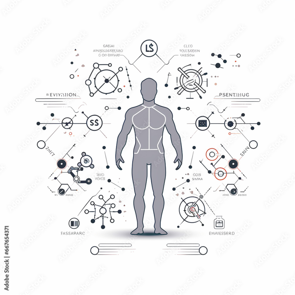 Poster a line art icon of human growth hormone (hgh), using specific chemical structures and symbols.