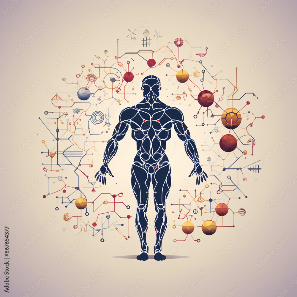 Poster a line art icon of human growth hormone (hgh), using specific chemical structures and symbols.