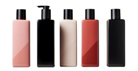 Empty cosmetic bottles mock up  isolated on transparent background