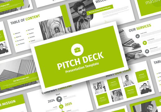Creative Pitch Deck Green and Gray Business Presentation Template Layout