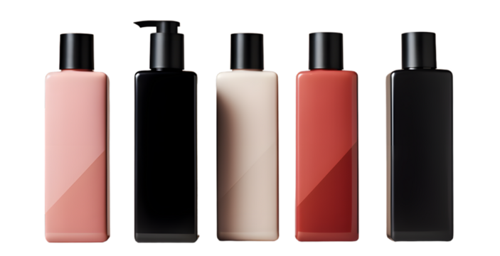 Empty cosmetic bottles mock up  isolated on transparent background