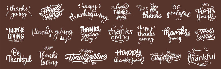 Thanksgiving lettering inscription template collection. Thanksgiving Day calligraphy font badges. Happy Thanksgiving calligraphy text for greeting card - obrazy, fototapety, plakaty