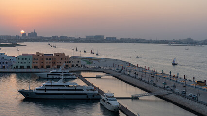 Obraz premium bird view of beautiful doha skyline, with many offices and residential towers.