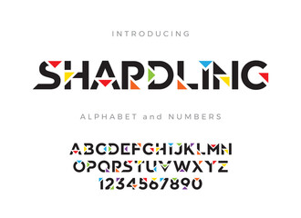 Contemporary alphabet font. Modern, creative and colourful letters and numbers. Vector illustration.
