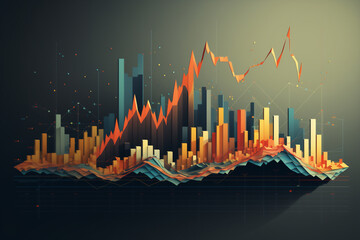 abstract creative financial chart hologram on modern business center exterior background, research and strategy concept