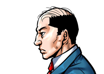 無表情の男性横顔の劇画漫画風イラスト