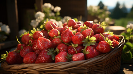 Group of Fresh Red Strawberry Fruits with Water Drops As Defocused Background