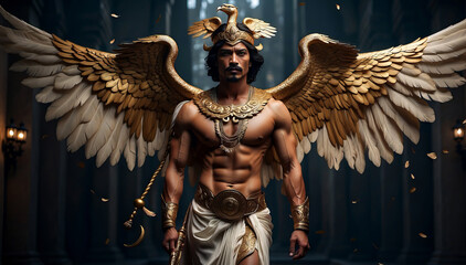 Hermes the god of travelers, merchants, shepherds, thieves, traffic, oratory - obrazy, fototapety, plakaty