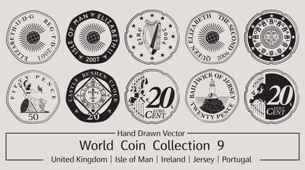 Hand Drawn Vector World Coin Collection 9 - obrazy, fototapety, plakaty
