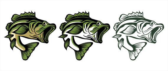 bass large mouth fish jump vector illustration - obrazy, fototapety, plakaty