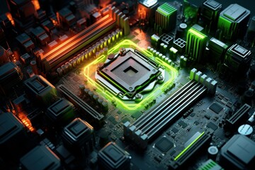 Fototapeta premium Versatile Cpu modern motherboard. Board chip. Generate Ai