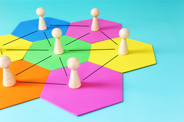image of wooden figures. Concept of human resources, leadership and management