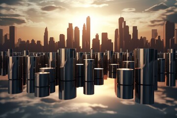 Empty cityscape with metal cylinders for rectangular packaging. Generative AI