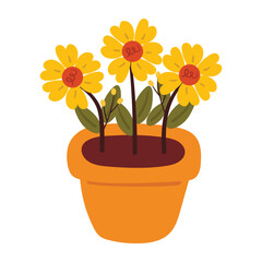 hand drawing cartoon flower pot. cute drawing floral for sticker, icon
