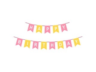 Colourful bunting flags. Happy birthday banner. Festive decorations. Vector illustration. 