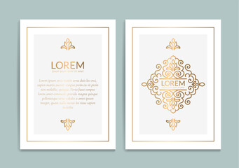 Gold and white luxury invitation card design with vector ornament pattern. Vintage template. Can be used for background and wallpaper. Elegant and classic vector elements great for decoration.