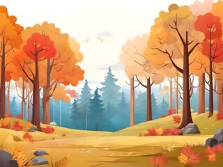 illustration of autumn landscape with trees