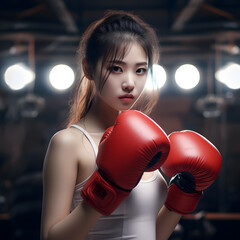 Portrait of a young woman with boxing gloves.