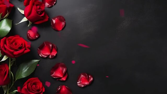 Red rose petals towards camera isolated. Floral Valentine's Day or wedding background. 