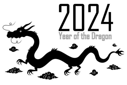 Chinese dragon symbol of the new year 2024, silhouette on a white background, vector illustration
