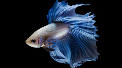 Capture the moving moment of blue siamese fighting fish isolated on black background. betta fish. 