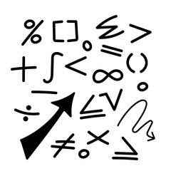 Mathematical symbol icons set in hand drawn doodle style, vector illustration