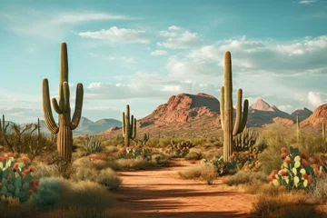 Fototapeten Awe-inspiring Desert landscape near mountains. Nature sun. Generate Ai © juliars