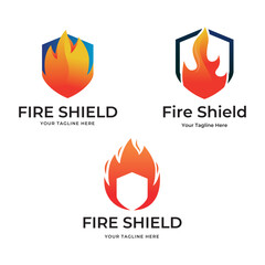 Fire shield logo set colelction design element. Fire warning sign shield vector illustration on white background
