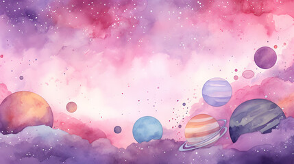 Watercolor planets, solar system background - obrazy, fototapety, plakaty