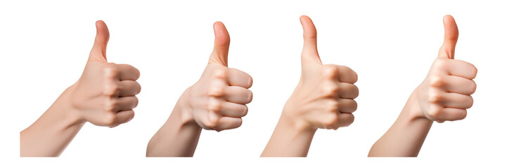 Women's hands with thumbs up sign isolated against a transparent background