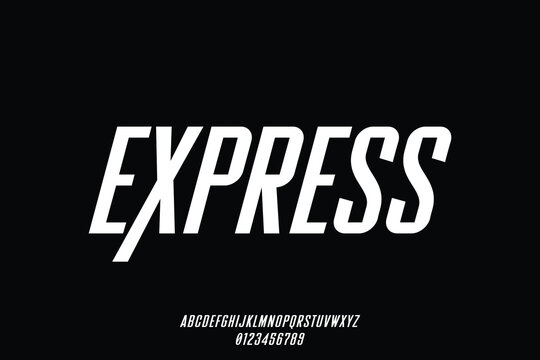 Modern condensed slant alphabet display font vector. Fast typography style