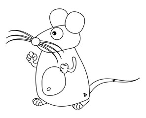 Mouse with big moustache in black and white to color on white background - vector