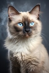 Naklejka na ściany i meble Portrait of a beautiful Burmese cat with blue eyes. Light background