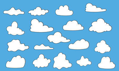Set of cartoon cloud in a flat design. White cloud collection