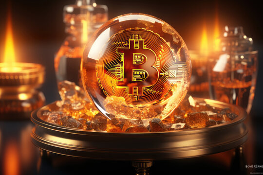 Bitcoin Future Vision Through a Crystal Ball on a Golden Nugget Base