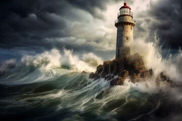 stormy sea lighthouse. Generative AI