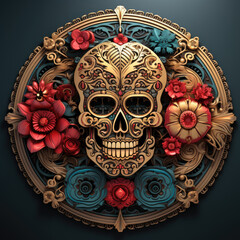Bit coin with skull and flower