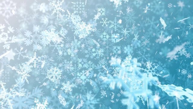 Snow Flake Crystals winter freeze ice holiday particle 3D illustration background