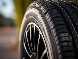 A detailed view of a luxurious car wheel with an intricate rim design, highlighting modern automotive elegance.