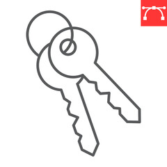 House keys line icon, real estate and door keys, home key vector icon, vector graphics, editable stroke outline sign, eps 10.