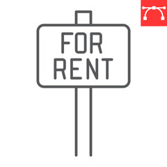 For rent signboard line icon, real estate and promotion, signboard vector icon, vector graphics, editable stroke outline sign, eps 10.