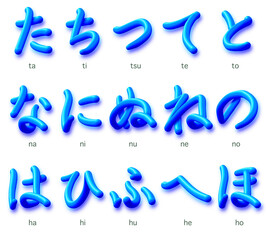 Japanese hiragana_たちつてと_なにぬねの_はひふへほ_青 - obrazy, fototapety, plakaty