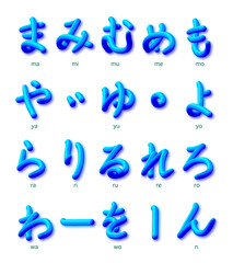 Japanese hiragana_まみむめも_やゆよ_らりるれろ_わをん_青