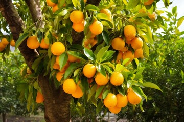 A tree with ripe mandarin fruits. Generative AI