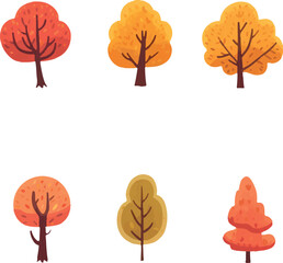 Excellent and lovely cartoon autumn trees art vector set
